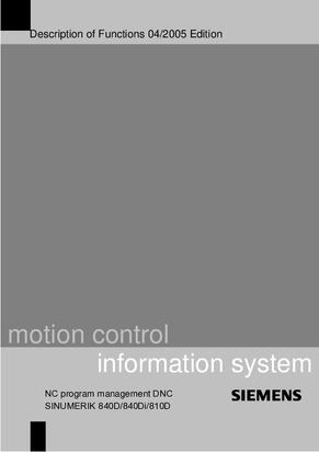 Description of Functions NC program management DNC