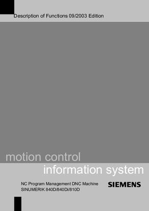 Description of Functions NC Program Management DNC Machine